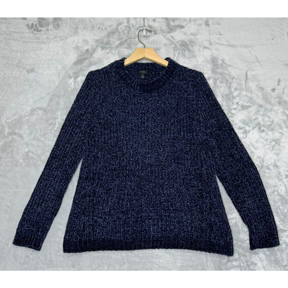 Talbots Sweater Womens Large Navy Blue Chenille Pullover Long Sleeve Crew Neck - Picture 1 of 7